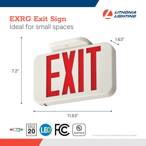 Single Sided LED Exit Sign With White Thermoplastic Housing, Switchable Red And Green Colors, NiMH Backup, dimensions shown