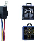 Heavy Duty 12V DC Automotive Relay 5 Pin SPDT 40 Amp And 30 Amp Dual Rating Waterproof And Dustproof With Rugged Wiring Built For Car Electronics Lights Fans Winches And Other Accessories, black relay with wired connector