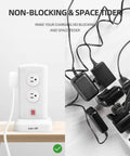 Power Strip Tower With Night Light For Home Or Office Dope Surge Protection 14 AC Outlets And 4 USB Ports shown on desk
