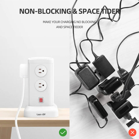 Power Strip Tower With Night Light For Home Or Office Dope Surge Protection 14 AC Outlets And 4 USB Ports shown on desk
