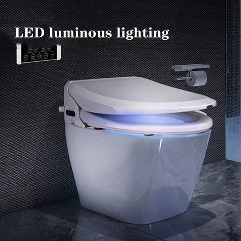 Top Shelf Smart Bidet Toilet Seat Featuring Instant Heated Cushion And Automatic Washing Functions Slick Remote Control Five Level Adjustable Water Pressure Super Clean Restroom Upgrade with LED lighting.