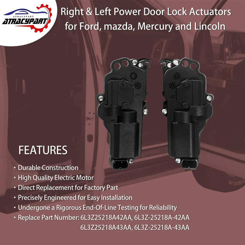 Left And Right Power Door Lock Actuator Kit For Ford F Series Trucks Excursion Expedition Mustang And More Replacement OEM Quality Direct Fit Replaces 6L3Z25218A43AA And 6L3Z25218A42AA Durable Electric Door Lock Motors