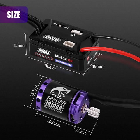 Waterproof Brushless ESC And 1721 Purple Viper Outrunner Motor Upgrade Kit For One Twenty Fourth Scale Axial SCX24 Rigs