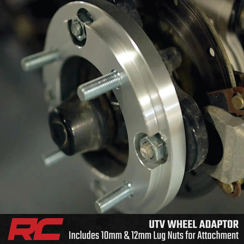 Upgrade Your Polaris UTV Setup With These Heavy Duty 4x156 To 4x136 Wheel Adapters That Drop Your Can Am Rims A Full Inch For Wide Tire Flex Meaner Fitments And Fresh Off Road Stance In Pairs, showing UTV wheel adapter with bolts.