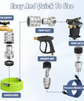 APOWER stainless pressure-washer quick-connect kit, M22-14mm to 3/8 in adapters, 9 pcs, exploded view with gun and hose.