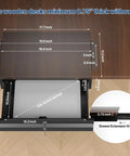 Heavy Duty Cold Rolled Steel Under Desk Drawer With Secure Lock And Slick Slide Out Tracks For Boss Level Paperwork And Tech Accessory Organization At Your Desk Station showing dimensions and fit for 0.75 inch thick desks.