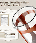 Thickened borosilicate glass detail of 34oz No Plastic Touch French Press Coffee Maker with copper finish, highlighting durability.