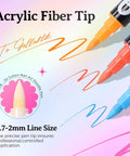 Close-up of 24 Colors Dual Ended Nail Art Pens Set with acrylic fiber tip and vibrant lines, showing 0.7-2mm sizes.