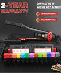 16 Inch Rivet Nut Tool Kit With 13 Metric And SAE Mandrels AIUITIO Edition displayed with tools, mandrels, carrying case, and rivnuts.