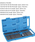 40 Piece Star Spline Hex Socket Bit Set With One Half Inch And Three Eighth Inch Square Drive in blue toolbox open