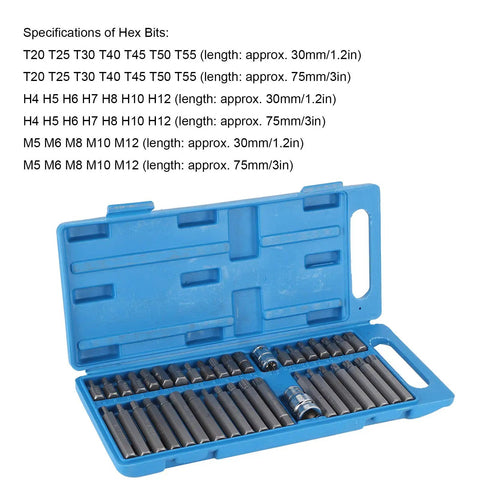 40 Piece Star Spline Hex Socket Bit Set With One Half Inch And Three Eighth Inch Square Drive in blue toolbox open
