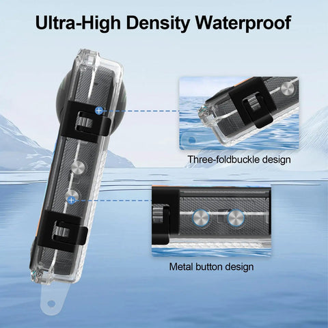 Waterproof Invisible Dive Case For Insta360 X4 Underwater Camera Housing 50m 164ft Clear Shell, side view with buckles.