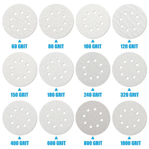 Kick Ass 100 Pc 5 Inch Sanding Discs With Hook And Loop For Orbital Sander Wood Metal Jobs 60 To 1000 Grit Premium Abrasive Wet Dry Performance, assorted grit sanding discs.
