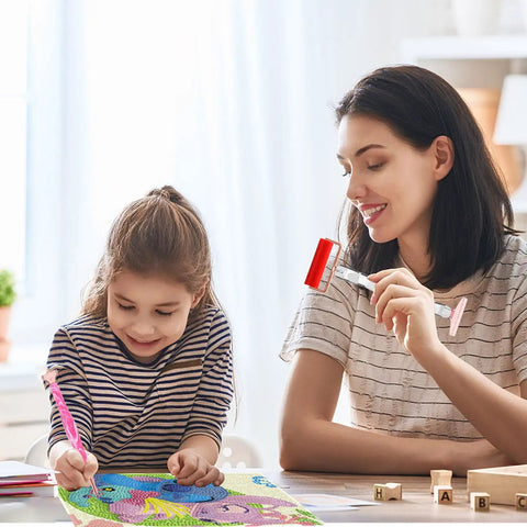 Child using Diamond Painting Pen Kit With Screw Thread Metal Tips Stainless Steel Upgrade For Stable No More Loose Tips