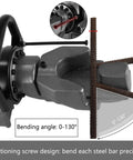 Image of Uwytgf Portable Electric Rebar Bender, 900W showing positioning screw and bending angle from 0 to 130 degrees.
