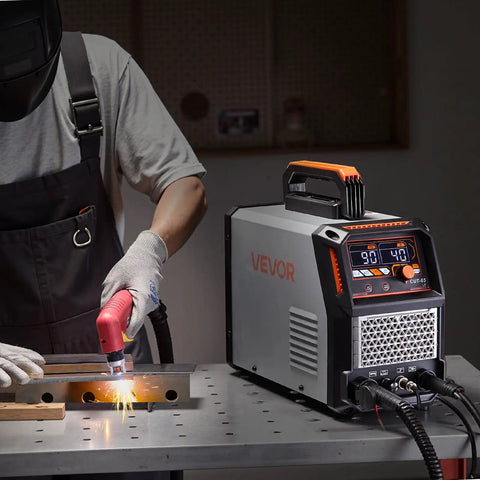 65A Plasma Cutter With Non Touch Pilot Arc 2T 4T Modes Adjustable Pilot Time Dual Voltage 110V 220V Digital Display Inverter IGBT Technology Easy Clean Cuts For Steel Aluminum Copper For DIY Pros in use cutting metal