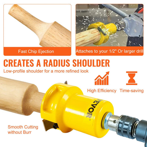 Tenon Cutter For Woodworking 1.5 Inch Diameter With Dual Straight Blades And Button Screws Home Master Kit showing usage with drill