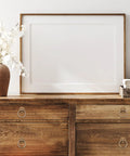 Wooden dresser with set of four vintage brass cabinet ring pulls and antique brass handles featuring 4 cm bronze screws