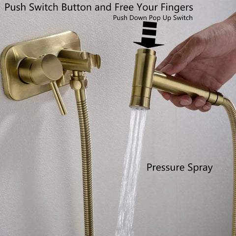 Brushed Gold Concealed Bidet Sprayer Set With Hot And Cold Water Handheld Shattaf spraying water with wall mount