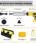 Complete kit image featuring Top Tier Cordless Electric Toilet Plunger Packs A Hella Kick Of Eighty Seven Psi Pressure components.