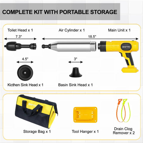 Complete kit image featuring Top Tier Cordless Electric Toilet Plunger Packs A Hella Kick Of Eighty Seven Psi Pressure components.