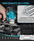 Person using Magnetic Impact Nut Driver Set All In One 38 Piece Pro Grade Heavy Duty Socket Kit on engine with organized case.