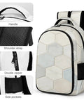 Neutral Marble Hexagon Tile Texture Printed Unisex Backpack with Large Capacity showing handle and pockets