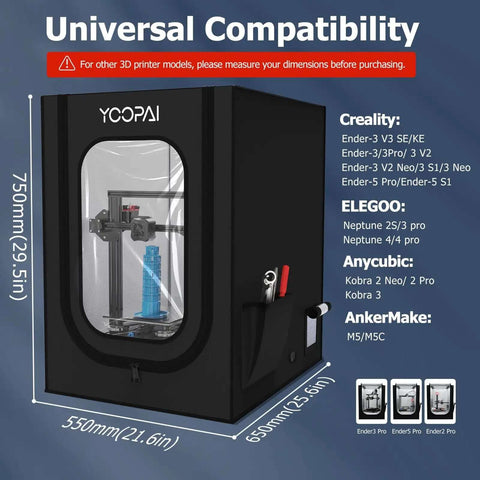 3D Printer Enclosure With Dustproof Tent And Constant Temperature Control For Ender 3 Series, universal compatibility diagram