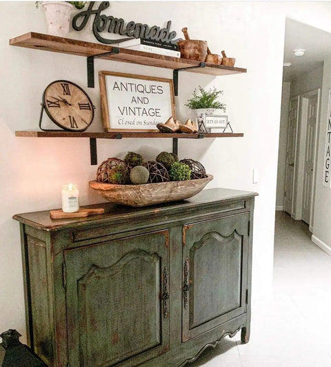 Farmhouse decor with Beefy Heavy Duty Shelf Brackets Set 4 Pack Premium Construction Grade Quarter Inch Thick Steel Matte Black Finish L Bracket With Lip For Modern Farmhouse Open Shelving Hardware Included 11.25 By 6 Inches supporting wooden shelves