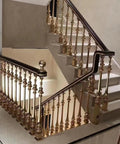 Heavy Duty Deck Banister Column 8 Pack With Adjustable Angle Brackets And Beefy Floor Mount Base railing design in elegant gold finish, perfect for upscale condos.