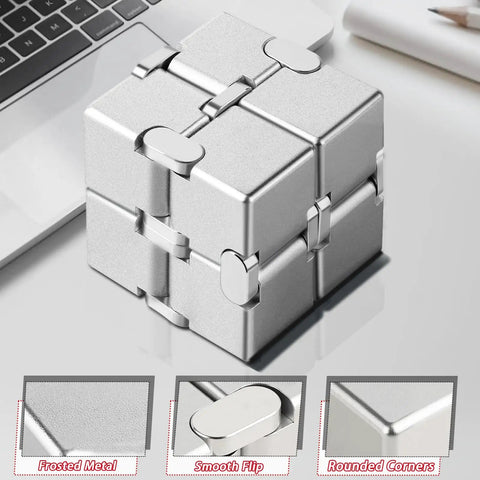 Infinity Cube Fidget Desk Accessory For Adults All Day Focus Tool With Premium Aluminum Alloy Carrying Case Quiet Metal Device For Office Meetings And Travel, compact metal cube with frosted finish