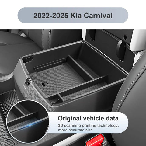 Kia Carnival 2025 2026 Center Console Organizer Tray with Coin Holder, showing ABS plastic material and compartments.