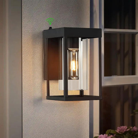 2 Pack Black Outdoor Wall Light Fixtures Dusk To Dawn Exterior Lantern Sconce 9 Inch Height Porch Light Wall Mount Clear Glass Shade