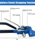 304 Stainless Steel Banding Kit With Tensioner And Cutter For Secure Packaging A Heavy Duty Strapping Tool That Delivers Easy Tensioning And Precise Cutting With A Ratchet Lock For A Firm Secure Grip, blue strapping tensioner tool, 9in