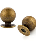 Antique Brass Round Cabinet Knobs 6 Pack, Dresser Hardware, Ball Style Kitchen Knob Set, 0.95 Inch Diameter, zinc alloy construction