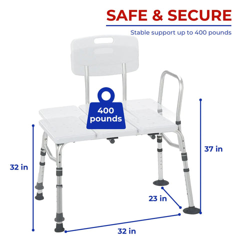 Beefy Heavy Duty Shower Bench With Back Support Adjustable Tub Transfer Seat Non Slip Bath Chair Safe Entry Bath Bench with dimensions