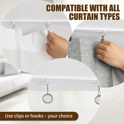 Self Adhesive Ceiling Curtain Track 9.8 Ft Flexible Cuttable No Drill Curtain Rail Stick On Ceiling Mount Curtain Rod For Room Divider Window Closet RV Includes Hooks And Clips with hooks and clips