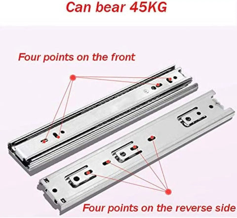 Full Extension Soft Close Drawer Slides With Push To Open, Side Mount, Ball Bearing, showing four front and reverse points