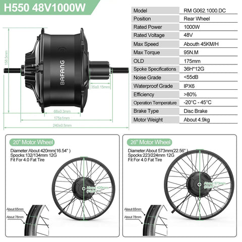 48V 1000W Rear Hub Motor Ebike Conversion Kit For Fat Tire 20 And 26 Inch Bikes With Optional Display And Battery Pack Beefed Up Torque Quick Acceleration All Season Snow Beach Riding Upgrade
