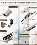 Concealed Sliding Barn Door Hardware Kit With Soft Close For 40 To 44 Inch Passage Opening components detailed view