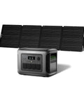 R1500 Lite Portable Power Station With SE200 200W Solar Panel Kit, shown with LiFePO4 battery and solar panel setup