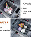 Three Piece Center Console Organizer Set For 2023-2026 Honda Pilot, 2024-2026 Honda Ridgeline, And 2024-2026 Honda Passport, Hidden Armrest Storage Box With Divider before and after