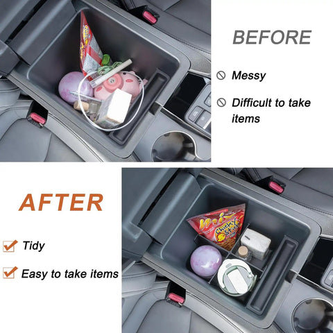 Three Piece Center Console Organizer Set For 2023-2026 Honda Pilot, 2024-2026 Honda Ridgeline, And 2024-2026 Honda Passport, Hidden Armrest Storage Box With Divider before and after