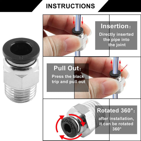 10 Pack Push To Connect Pneumatic Fittings 8mm Tube OD To One Quarter Inch NPT Male Straight Quick Connect installation instructions