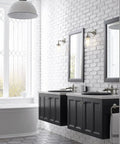 Bathroom with Artifacts Single Sconce With Dope Clear Glass Shades And Inner Frosted Diffusers on brick wall near mirrors