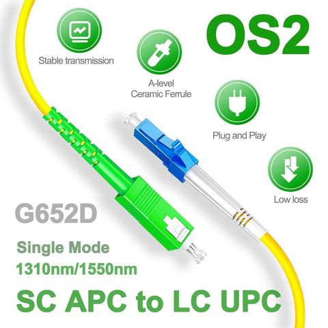 Five Pack One Meter Fiber Optic Patch Cords SC APC To LC UPC Simplex Single Mode OS2 G652D 9/125 Micron Cable Diagram