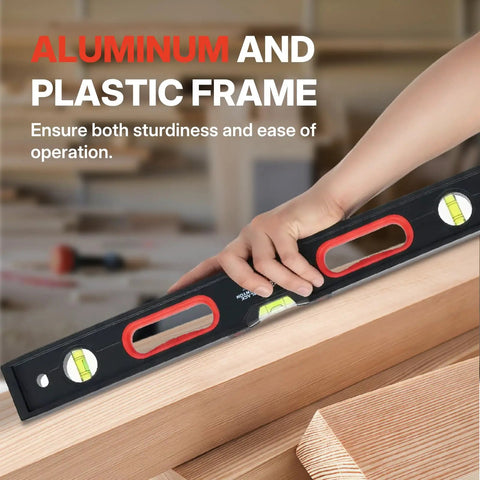 Heavy Duty 48 Inch Aluminum Box Level Featuring A Nifty Magnetic Base For Spot On Plumb And Level Reads Vertical Horizontal Vials Hang Loop The Go To Tool For Framing Carpentry Plumbing Construction Sites