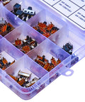 Assorted Mini Micro Slide Switch Kit With 150 Pieces And 17 Styles 2Pin 3Pin 4Pin ON OFF ON Switches in a clear organizer box