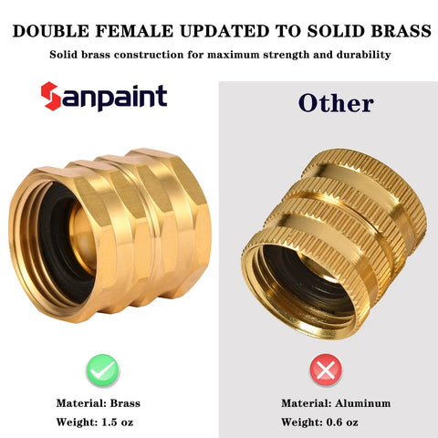 Two Pack Double Female Brass Garden Hose Adapters Three Quarter Inch Connectors With Four Extra Washers Hose To Hose Swivel Fittings
