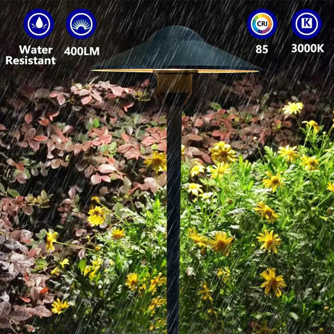 Cast Aluminum Low Voltage Landscape Pathway Lights With Ground Spike And Wire Connectors, lighting garden in rain